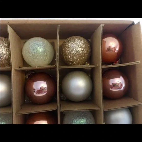 25 Mini Glass Christmas Ball Ornaments Rose Gold Shiny Matte Glitter - Picture 5 of 7